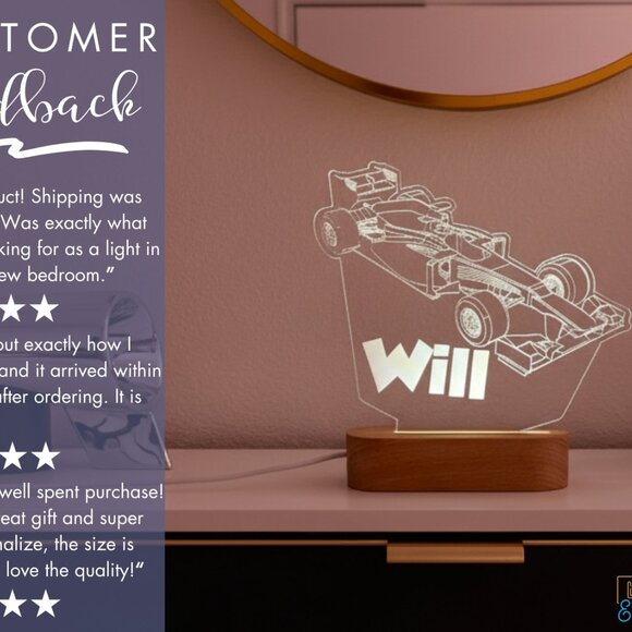 Personalized Race Car Name Lamp | Custom LED Cloud Decor for Kids & Toddlers - Picture 7 of 8